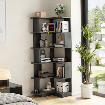 Bibliothèque d'angle à 5 niveaux, rangement autoportant et présentoir en forme de L pour le salon, le bureau et la chambre à coucher