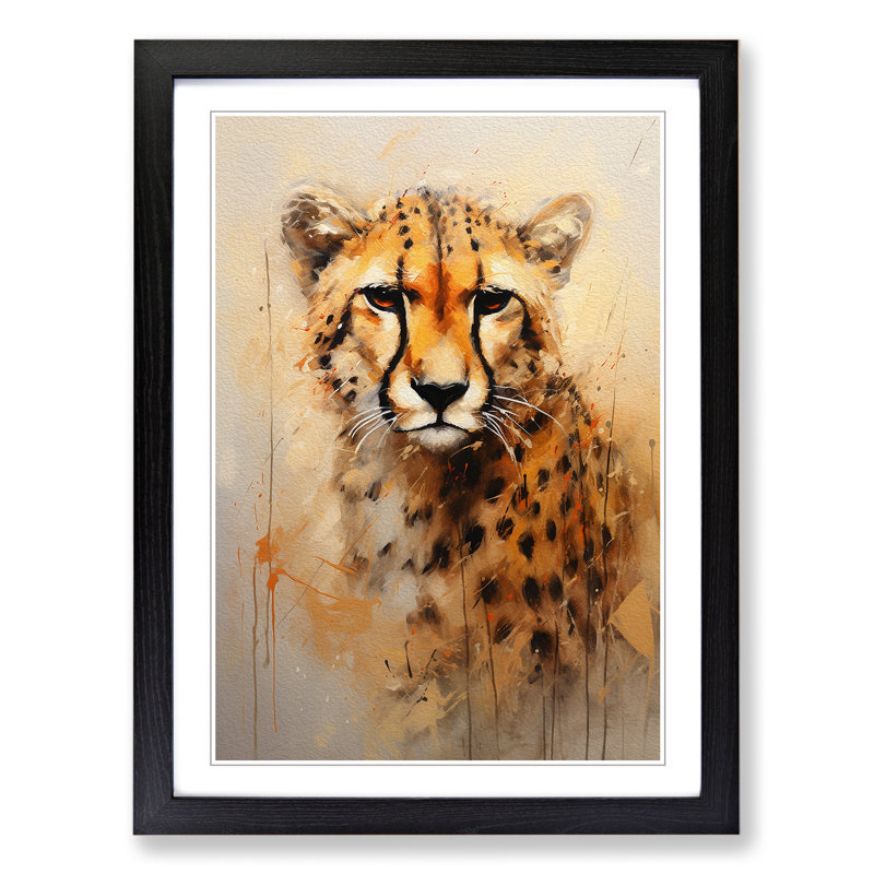 Cheetah Contemporary - Single Picture Frame Print on Wood, Black Framed, 34cm H x 25cm W x 2cm D
