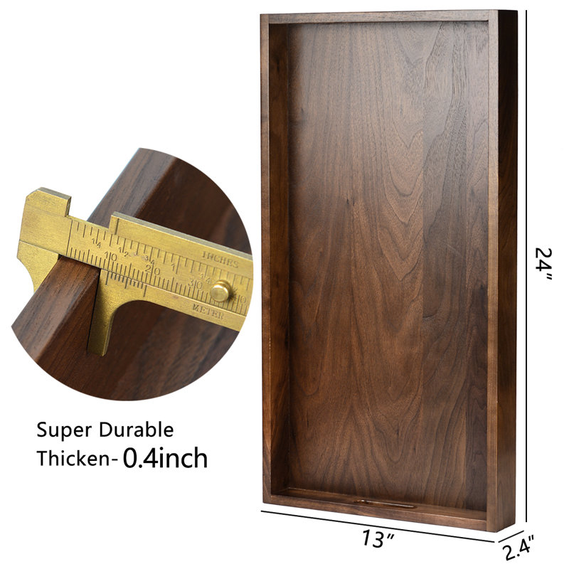 Plateau de service rectangulaire en bois massif avec poignées découpées Glaude, H 2,4 po x l 23,6 po x P 13 po