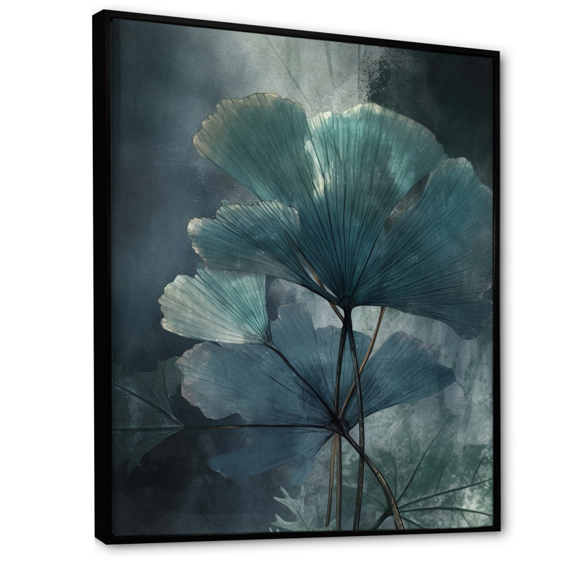 Feuilles de palmier tropical Ginkgo I - impression, H 44 po x l 34 po x P 1,5 po, Cadre flottant noir