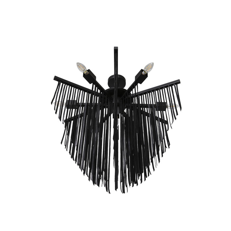 Small Leather Fringe Chandelier, Black