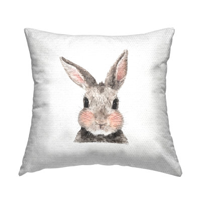 Cute Bunny Face Pink Cheeks Outdoor Printed Pillow by Amanda Greenwood