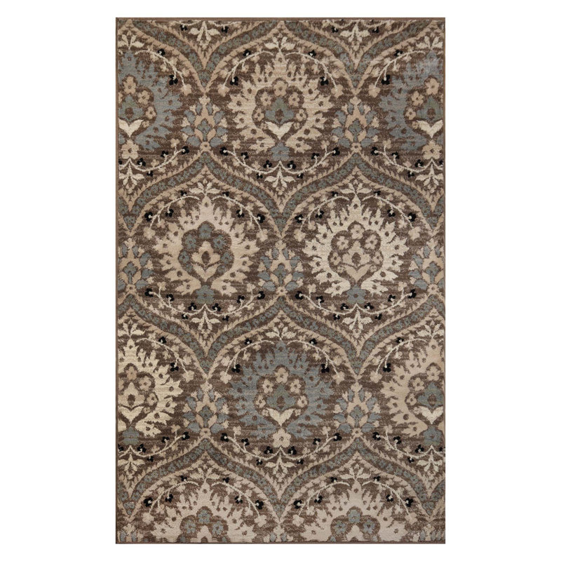 Tapis damassé bleu clair Fanrum, Rectangle 7 pi x 9 pi