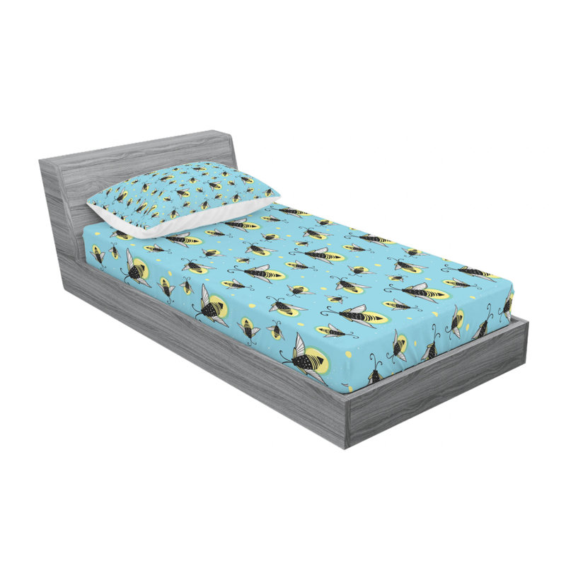 Microfiber Patterned Fitted Sheet, Twin Fitted Sheet with 1 Pillowcase