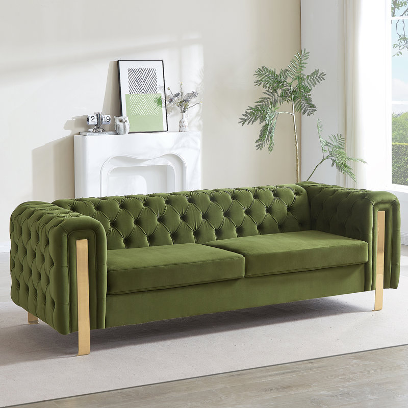 83.75" Velvet Arm Chesterfield Sofa,Modern Sofa,Comfortable Sofa,Accent Sofa, Green