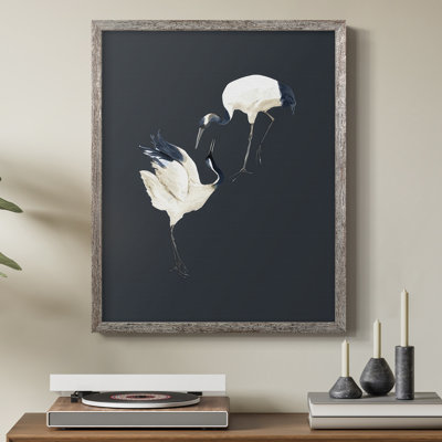 Cranes on Indigo I, reproduction encadrée - bois massif