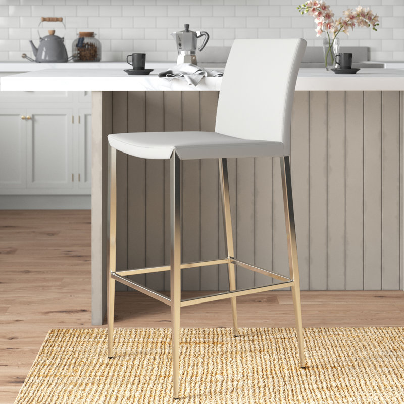 Tabouret de bar Parlex, Cuir blanc / structure polie