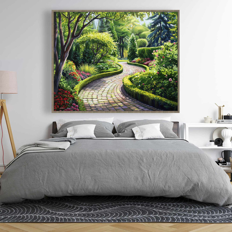 Garden Path - Turquoise Framed Canvas for Home Decor