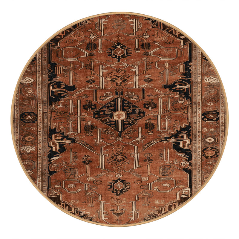 Machine Washable Persian Brown Area Rug, Round 3'
