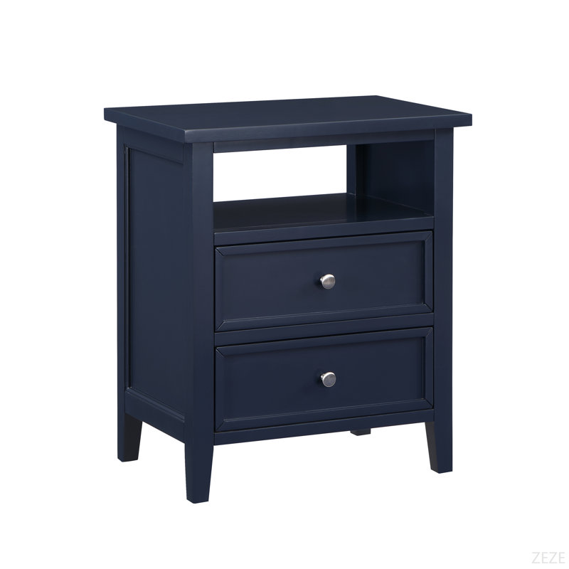 Table de chevet 2 tiroirs Midnight Blue, Bleu très foncé