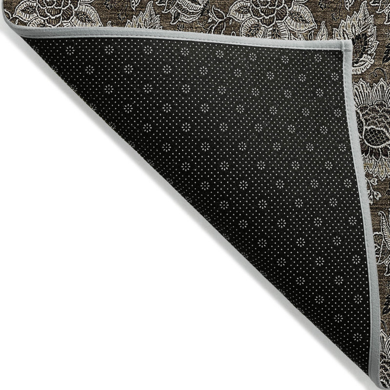 Tapis extérieur lavable floral anthracite 9 pi x 12 pi