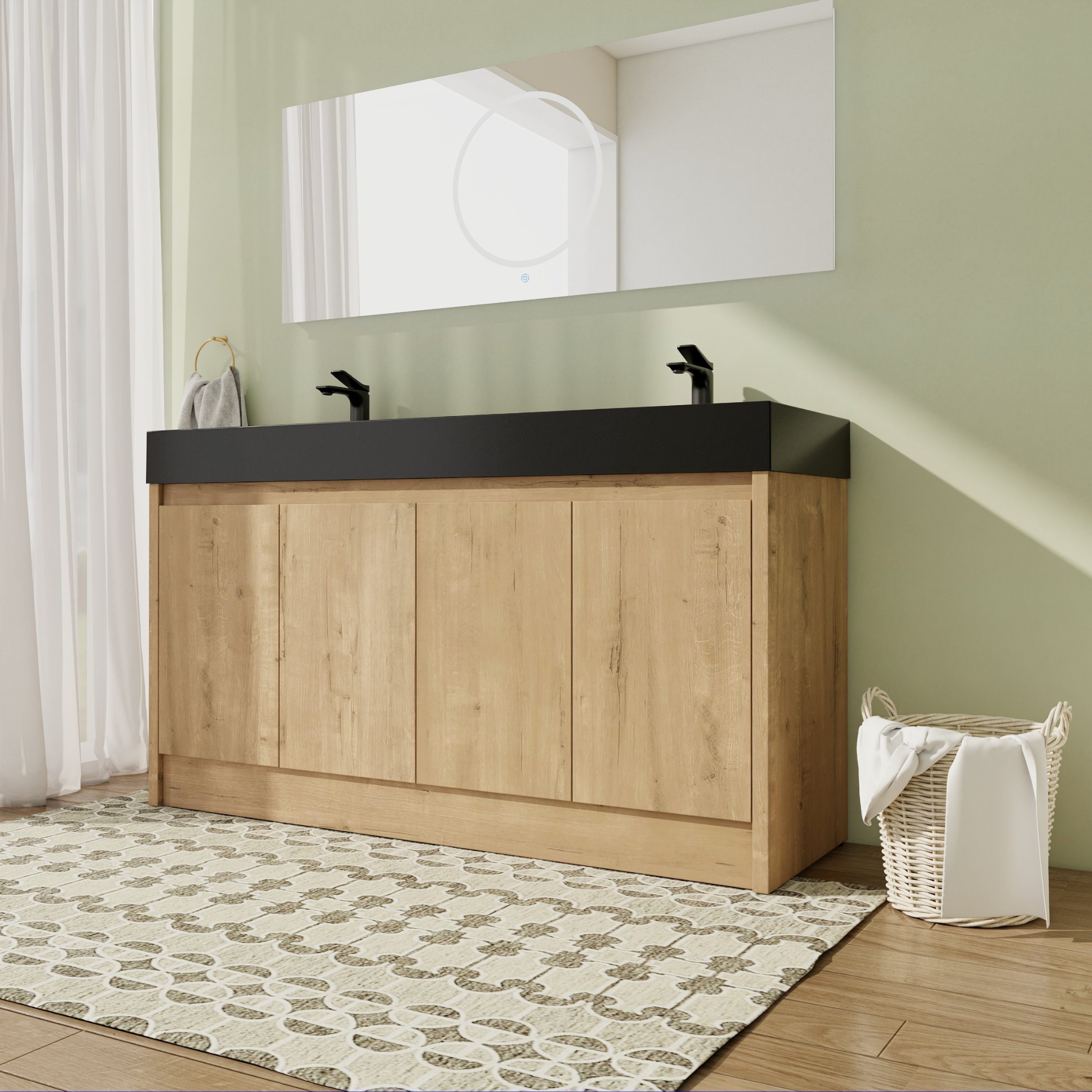 Wade Logan® Carleena 60 Inch Free Standing Double Bathroom Vanity With ...