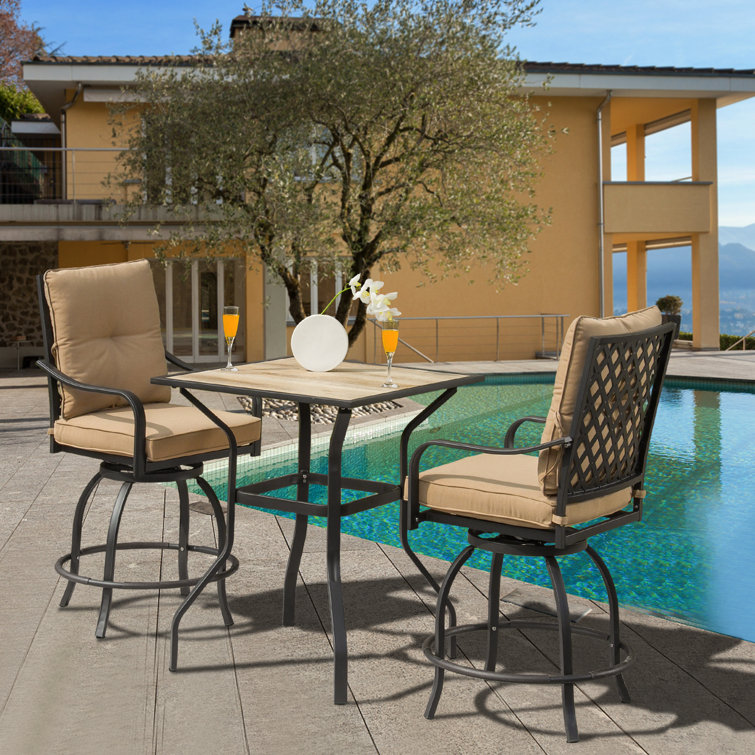 Patio Bar Set 3-Piece Outdoor Swivel Bar Set Textilene Chairs