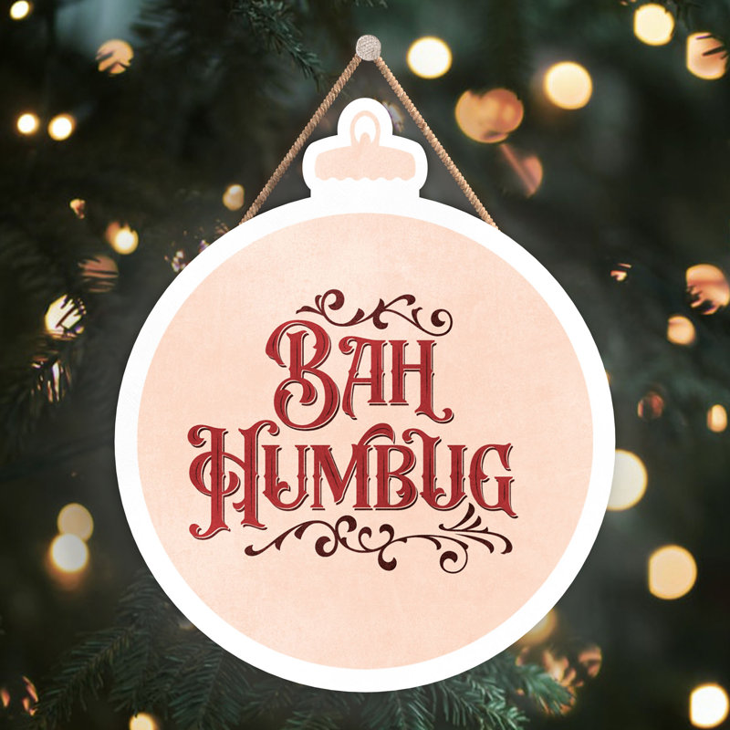 Xmas Bah Humbug Wooden Bauble Plaque