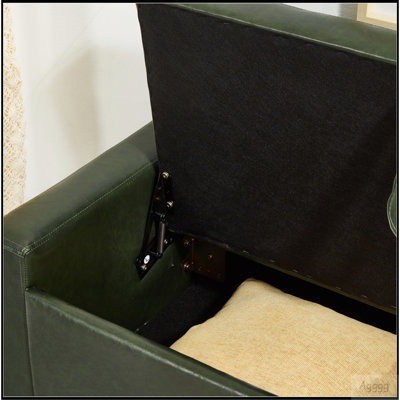 Banc avec repose-pieds 48 po avec rangement, banc pour chambre à coucher, salon, couloir, repose-pieds capitonné en similicuir PU vert foncé