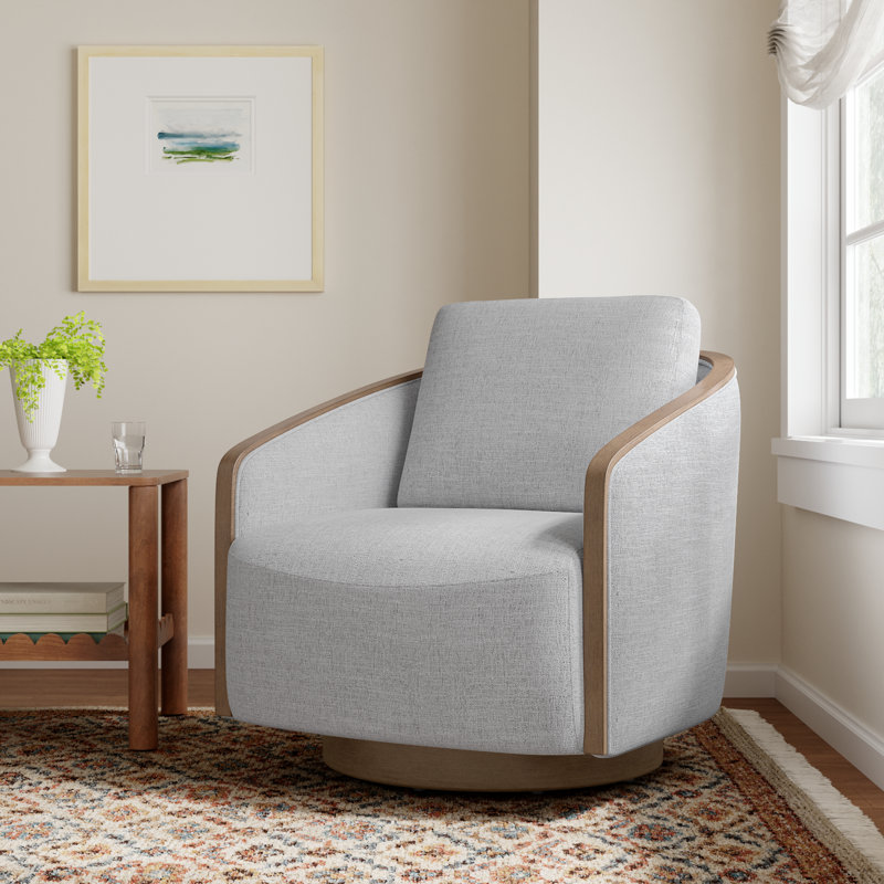 Nieve Upholstered Swivel Barrel Chair, Gray Heathered