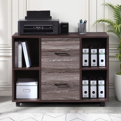 Walnut File Cabinet With 2 Drawers