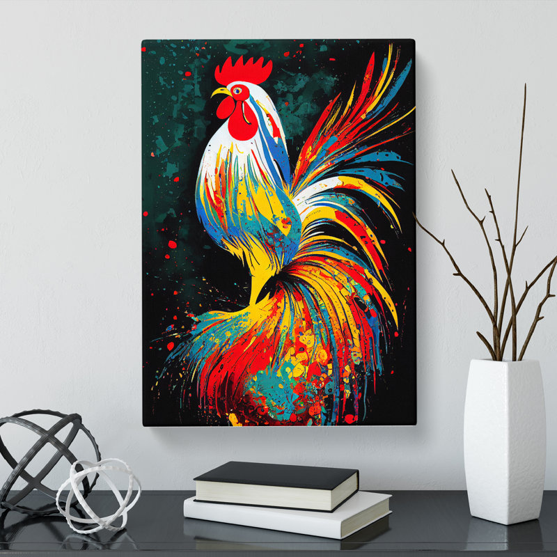 Solvang Rooster Splatter Vol.1 - Wrapped Canvas, 76cm H x 50cm W x 3cm D