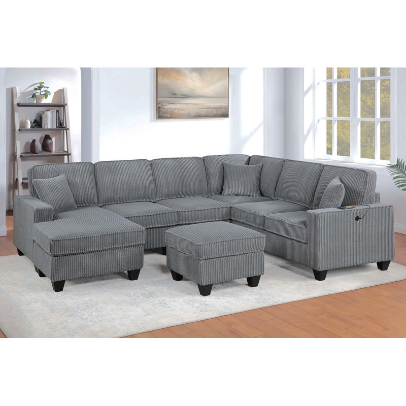 Ensemble modulaire 5 pièces Jillie, Velours côtelé brouillard