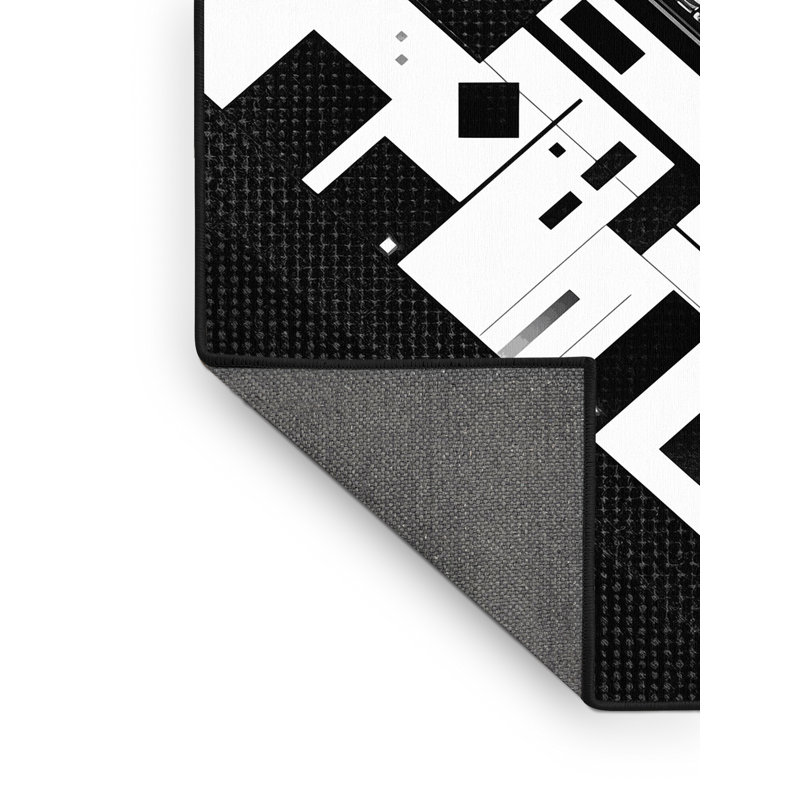 Soft Plush Eilers Scoreboard Display Sleek & Chic Modern Geometric Area Rug in Green – Black Binding, 5x7