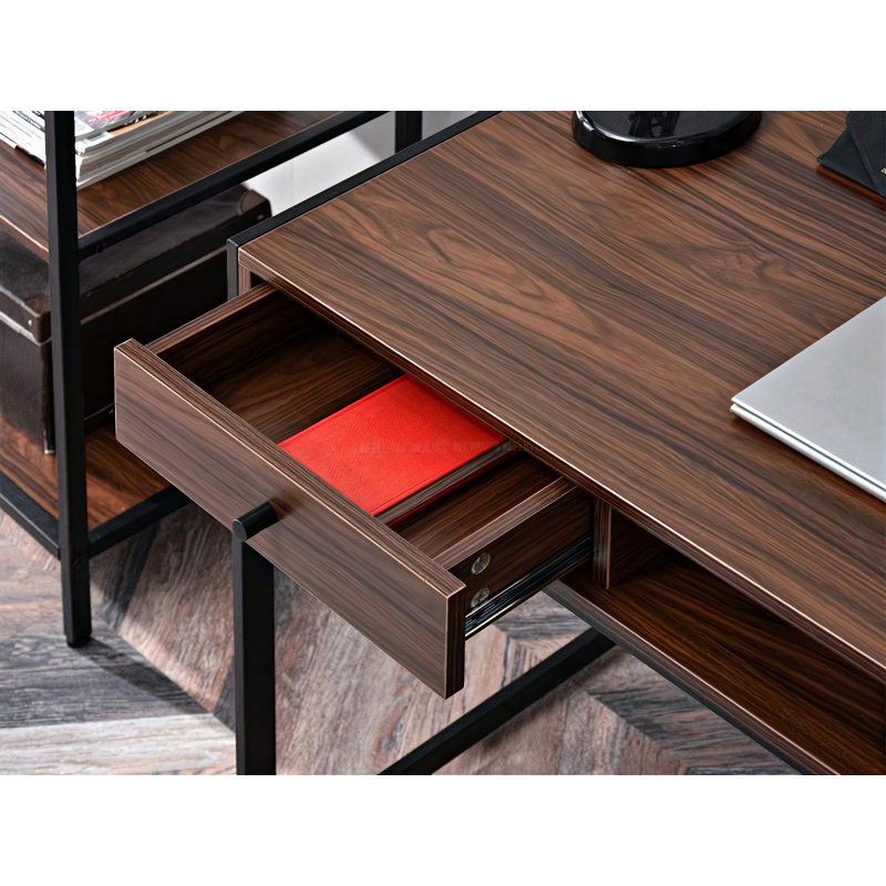 Dawnielle Metal Base Writing Desk, Black, Brown