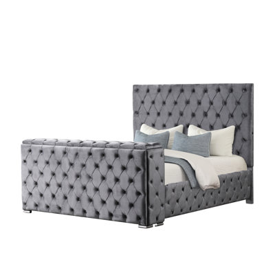 King Bed In Gray, Modern Look With Electric Fireplace And Tv Storage For Bedroom
