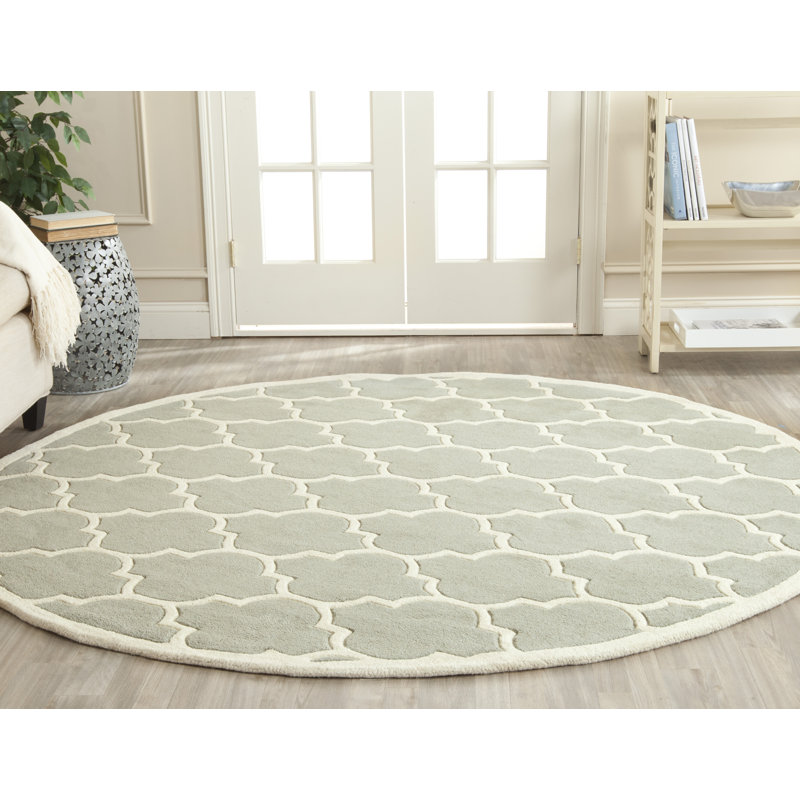 Tapis bleu clair en laine touffeté à la main Carolene, Rond 4 pi