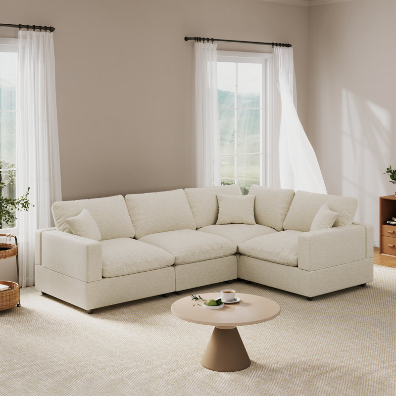 Upholstered Sectional Sofa, Cloud Couch, 4-Seater Modular Sectional Sofa L-shaped Sofa for Living Room Office Apartment