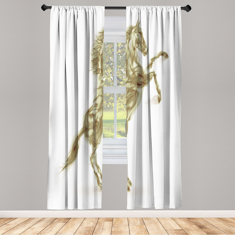 Microfiber Floral Semi-Sheer Rod Pocket Curtain Panels, 28" W x 95" L, Light Yellow/Brown/White