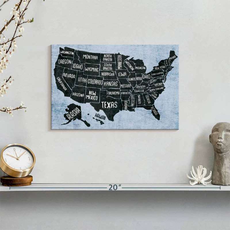 Keiri BW States USA Map, 8" H x 12" W