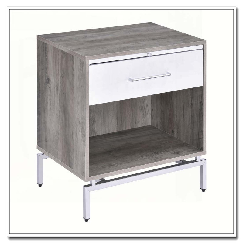 Table d'appoint en chêne gris vieilli et blanc patiné