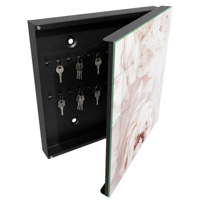 Wall mounted key box, Opens to the left, 30x30x5, White, Petals in pastel tones, full of lightness, 