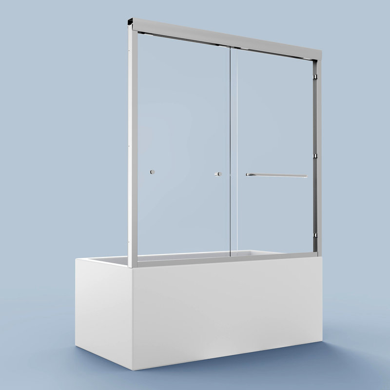 Semi-Frameless Double Sliding Tub Door, Bypass Bathtub Shower, 1/4" (6Mm) Thick SGCC Tempered Glass Door, Chrome