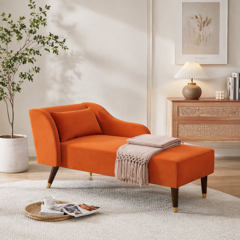 Jibria Modern Chaise Lounge Chair, Orange Velvet