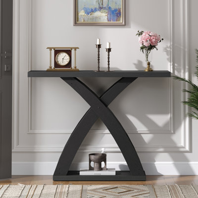 39.3'' Console Table with 2 Spacious Shelves, X-Shaped Entryway Table