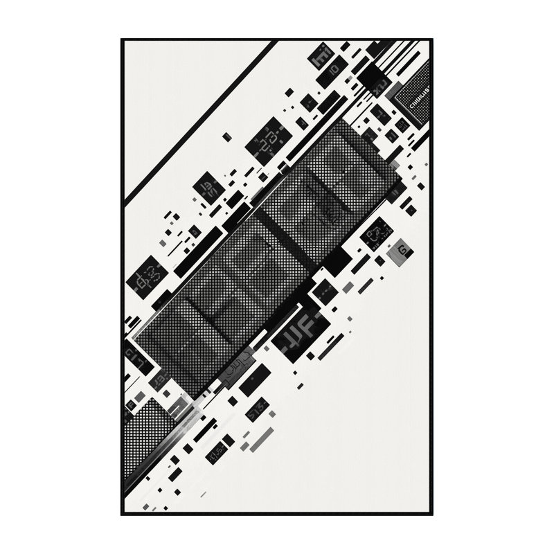 Machine Washable Aguilar Scoreboard Display Sleek & Chic Modern Geometric Rug in Beige – Black Binding, 5x7