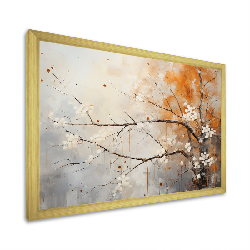 " Winter Tree Minimal Landscape I ", Gold Single Picture Framed, 16" H x 32" W x 1" D