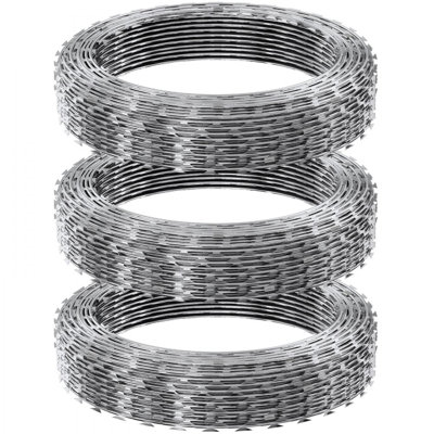 Fils de rasoir, fil de fer barbelé de 147 pieds, clôture de rasoir grillagée à 3 rouleaux, barrière de fil barbelé à double spirale en ruban de fer galvanisé, rasoir pour jardin