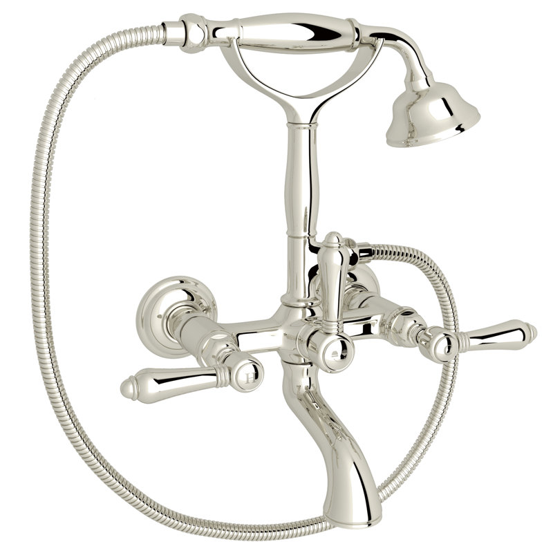 Country Exposed Wall Mount Tub Filler, Polished Nickel, Metal Lever Handle