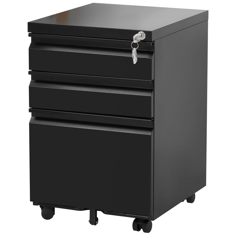 3-Drawer Mobile File Cabinets Rolling Metal Filing Cabinet For Legal & Letter File Anti-Tilt Design With Lock Under Desk Office Drawers Fully Assembled Except Casters