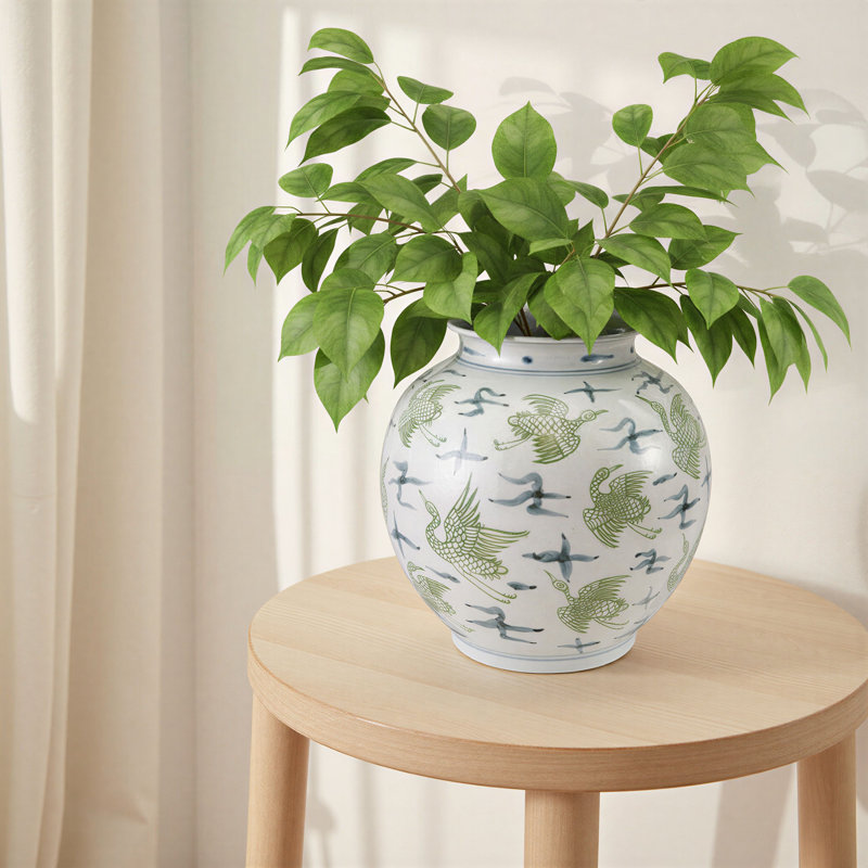 Hand‑Painted Ceramic Vase With Crane Pattern