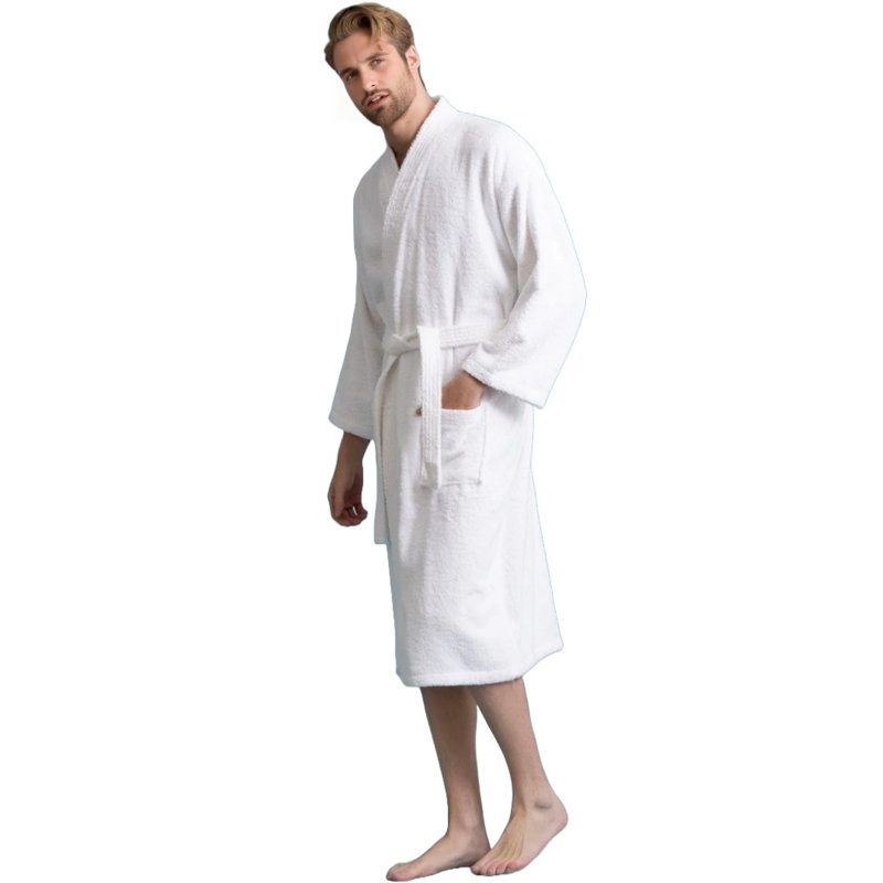 Peignoir mi-mollet 100% coton avec poches Ladijah, Blanc