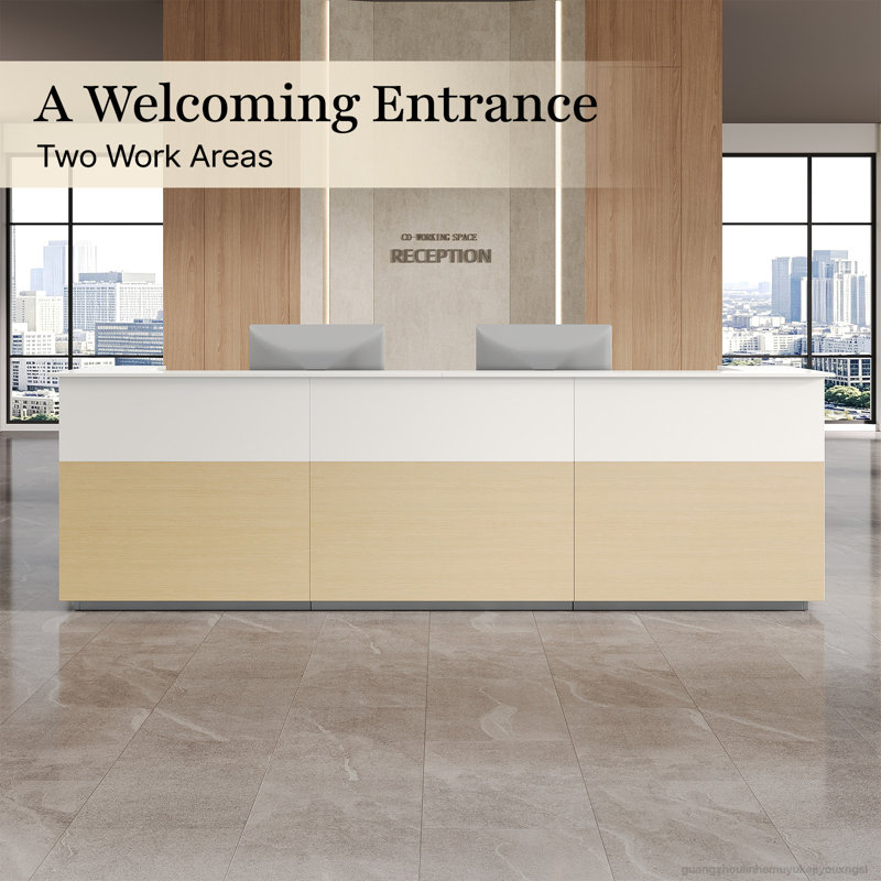 Dual-Workstation Reception Desk with Storage and Power Outlets