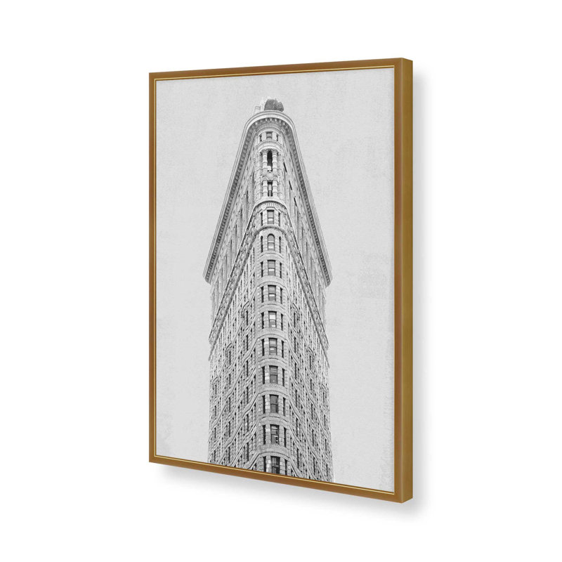«Flatiron Building NYC», reproduction d'art, Papier avec cadre ouvert sans passe-partout, H 13,5 po x l 9,5 po, Doré