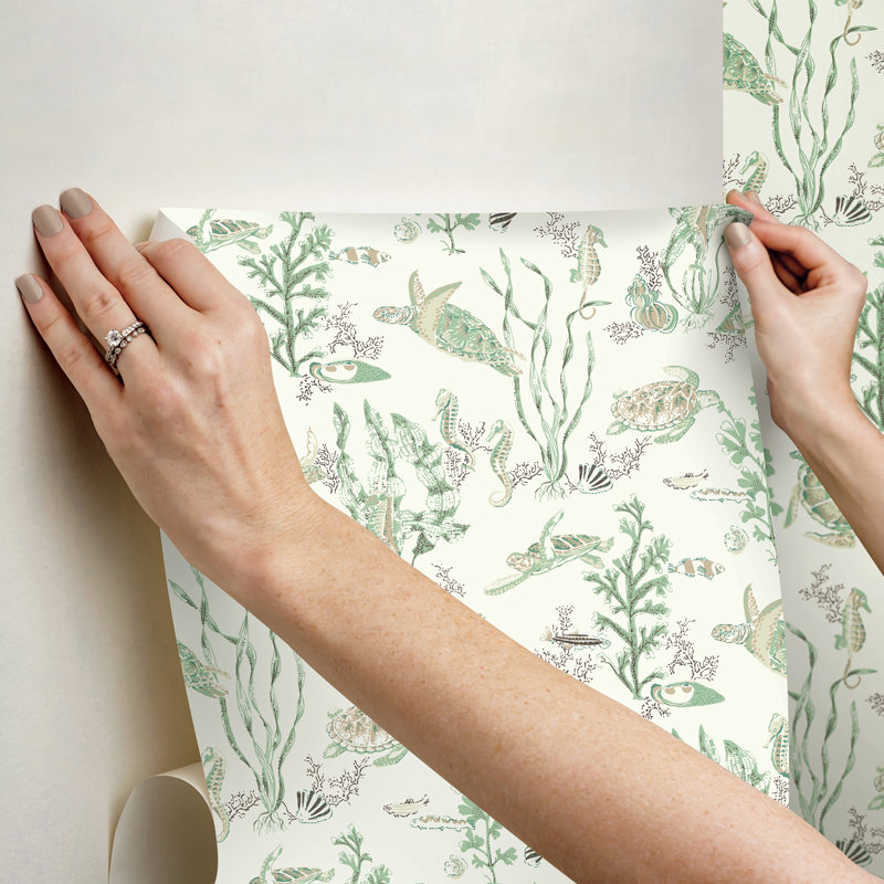 Garparilla Vinyl Peel & Stick Wallpaper Double Roll, Jade/Sandstone