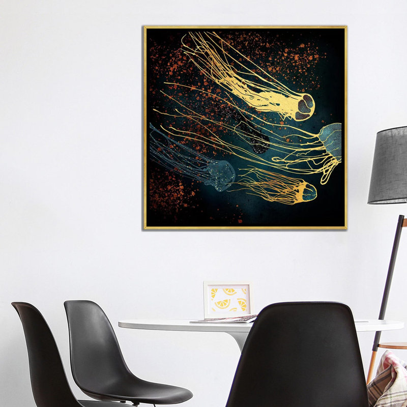 Méduse métallique - impression, Toile encadrée d'or, Aucun mat, H 37 po x l 37 po x P 1,5 po