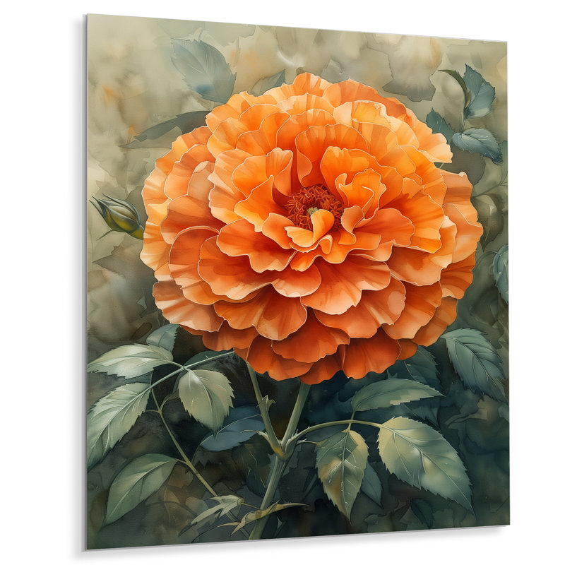Décoration murale orange et vert parfumée souci Marigold II - souci, Sans cadre, métal, H 12 po x l 20 po