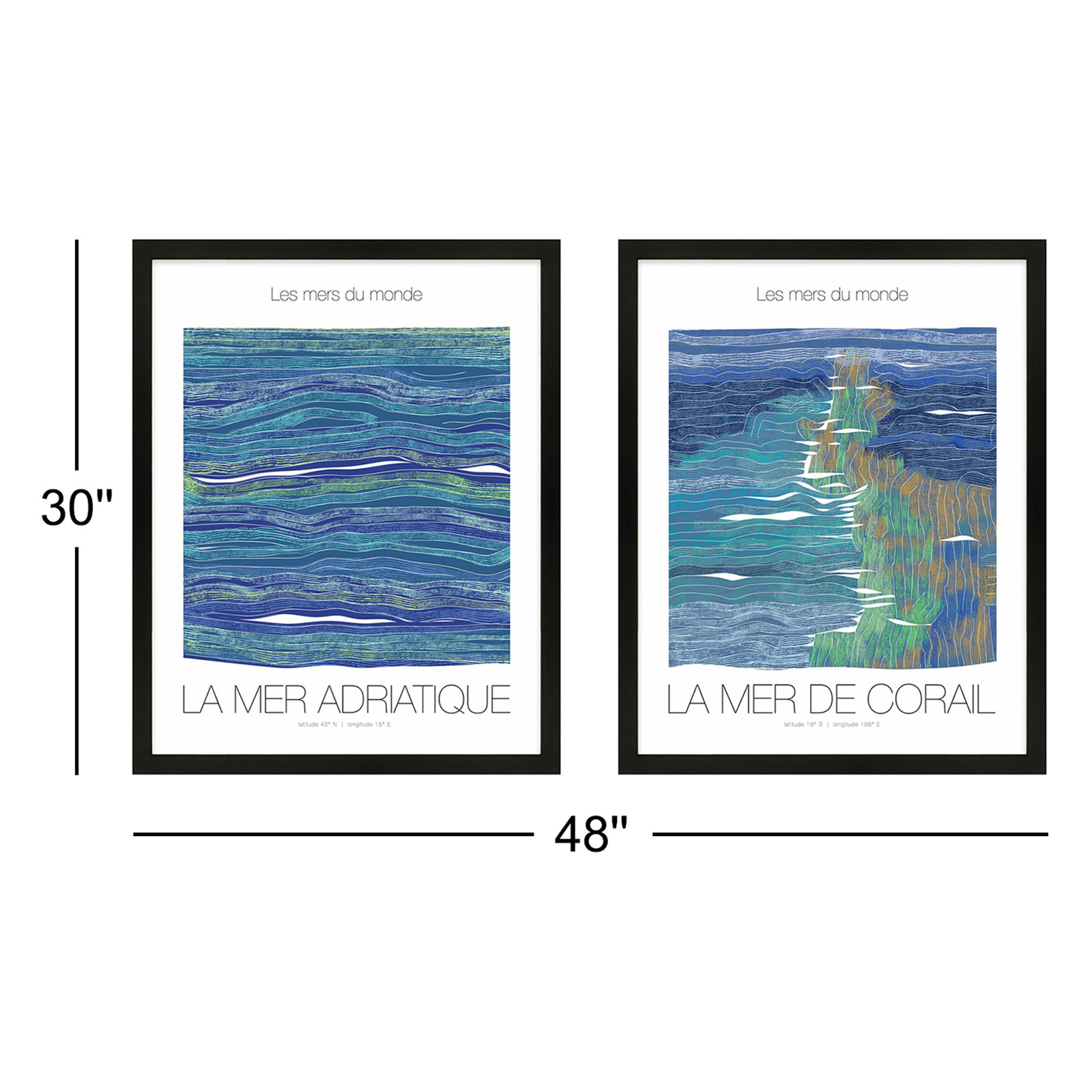 Adriatique & Corail by Jacques Pilon, 30" H x 48" W x 1.25" D