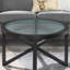 Table basse moderne simple en verre, table basse en verre trempé et base en bois massif-133336398