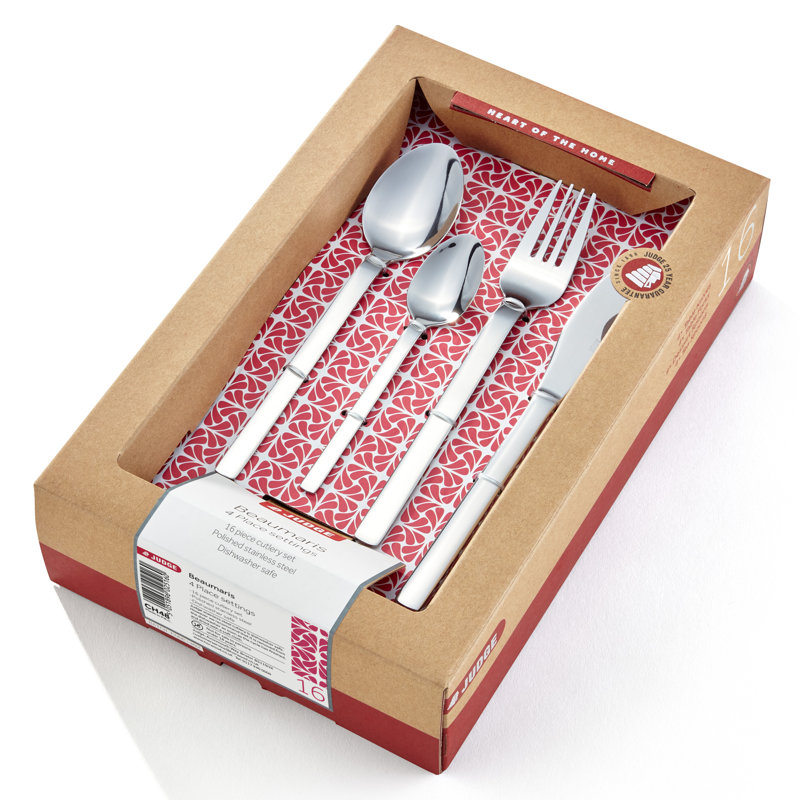 Judge 16 Piece Stainless Steel Cutlery Set, Table Settings for 4, Beaumaris Design